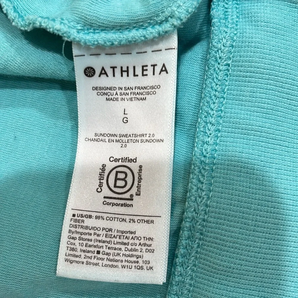 Athleta Sundown Crew Neck Sweatshirt Relaxed Fit SZ L Turquoise - Picture 8 of 9